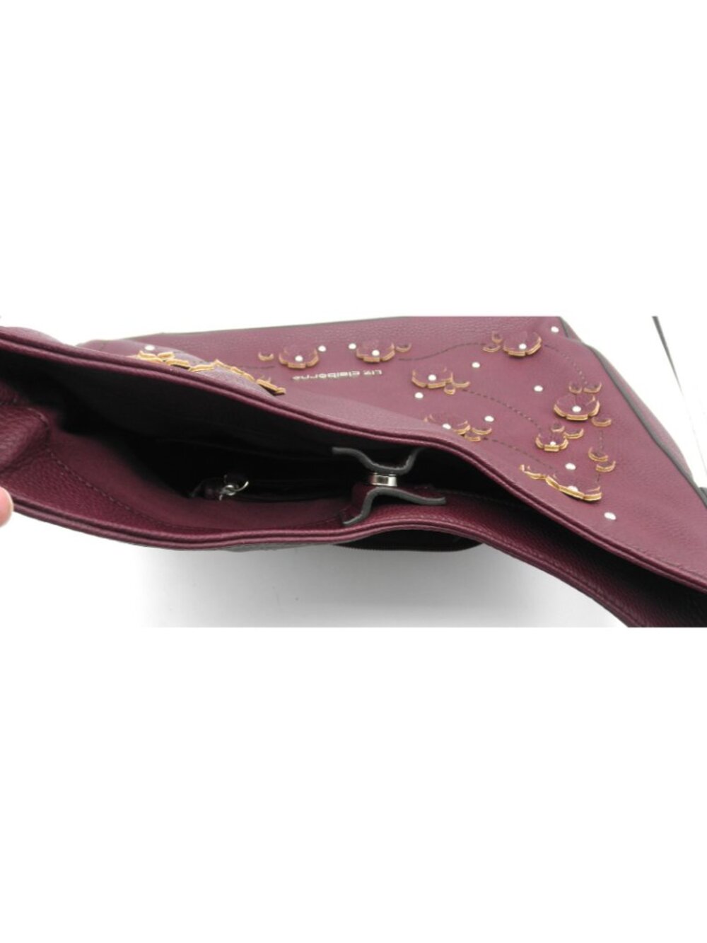 Vintage Liz Claiborne Faux Leather Merlot Claret Shoulder Bag 3D applied Flowers - Picture 7 of 16